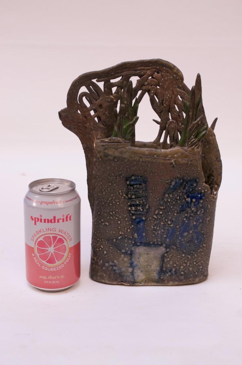 Late 20th Century 1970s Studio Stoneware Botanical Vase Signed Pollack For Sale