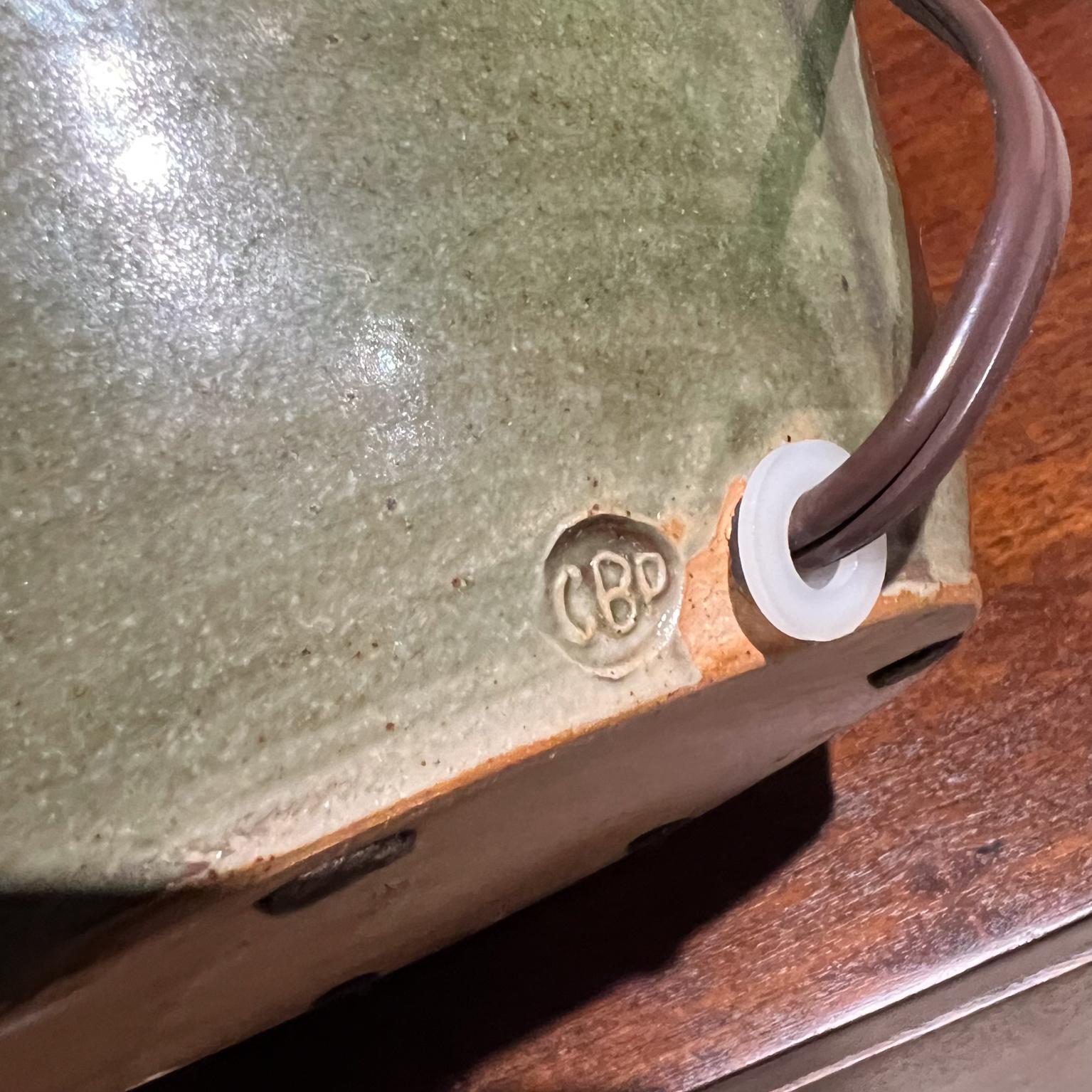 1970s Studio Art Table Lamp Lush Green Stoneware Pottery For Sale 3