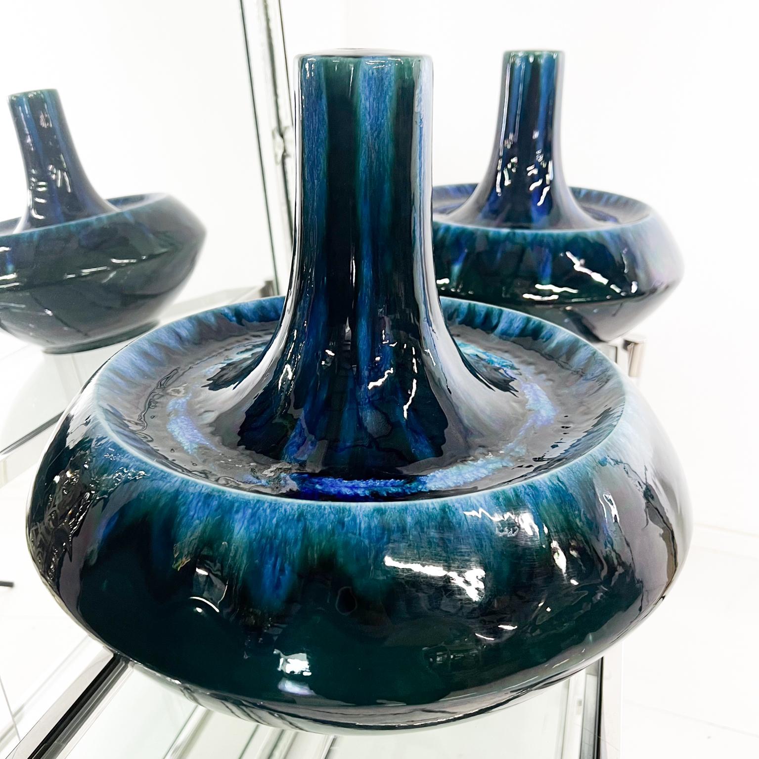 1970s Studio Vase Art Pottery Psychedelic Blue Table Lamps Base 3