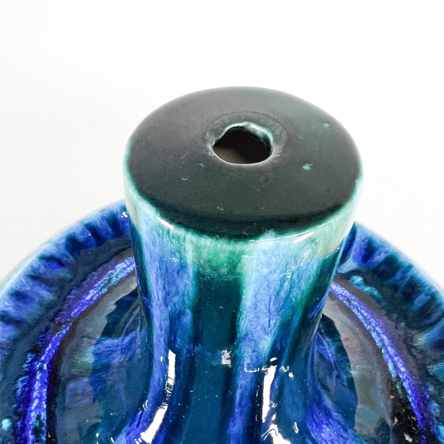 Ceramic 1970s Studio Vase Art Pottery Psychedelic Blue Table Lamps Base For Sale