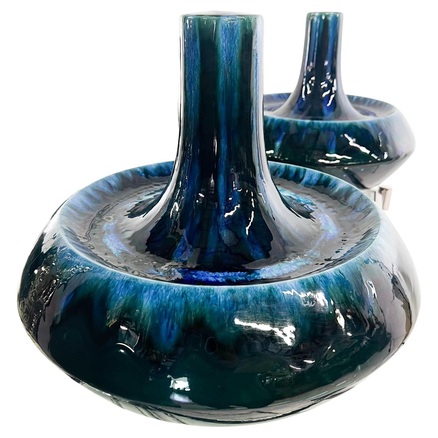 1970s Studio Vase Art Pottery Psychedelic Blue Table Lamps Base