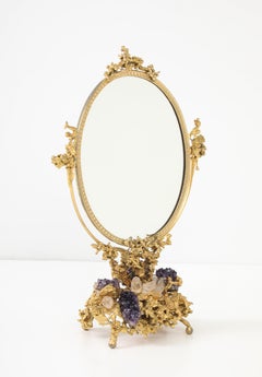 Superbe miroir en améthyste et quartz des années 1970, signé Claude Victor Boeltz