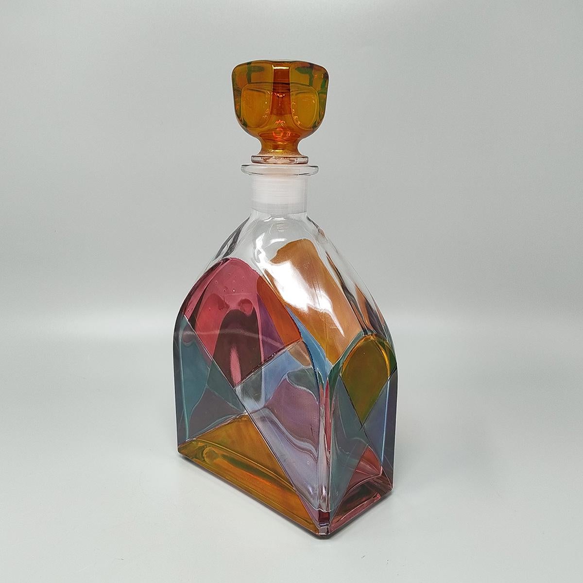 Impresionante decantador o botella decorativa de los años 70, obra de Luigi Bormioli. Fabricado en Italia en Excelente estado para la venta en Milano, IT