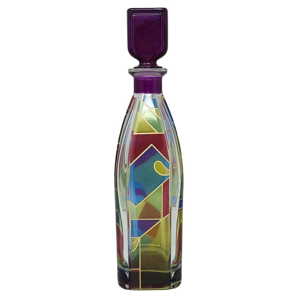 Impresionante decantador o botella decorativa de los años 70, obra de Luigi Bormioli. Fabricado en Italia