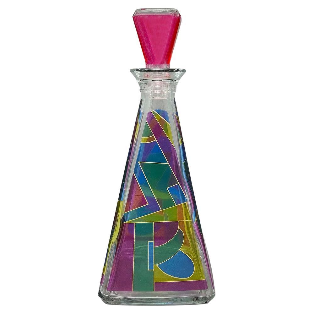 Impresionante decantador o botella decorativa de los años 70, obra de Luigi Bormioli. Fabricado en Italia