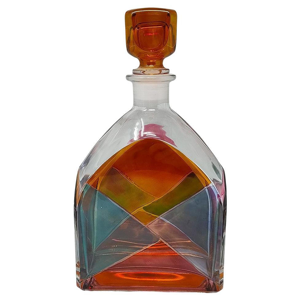 Impresionante decantador o botella decorativa de los años 70, obra de Luigi Bormioli. Fabricado en Italia