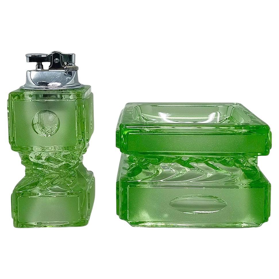 1970s Stunning Green Smoking Set By Antonio Imperatore in Murano Glass.