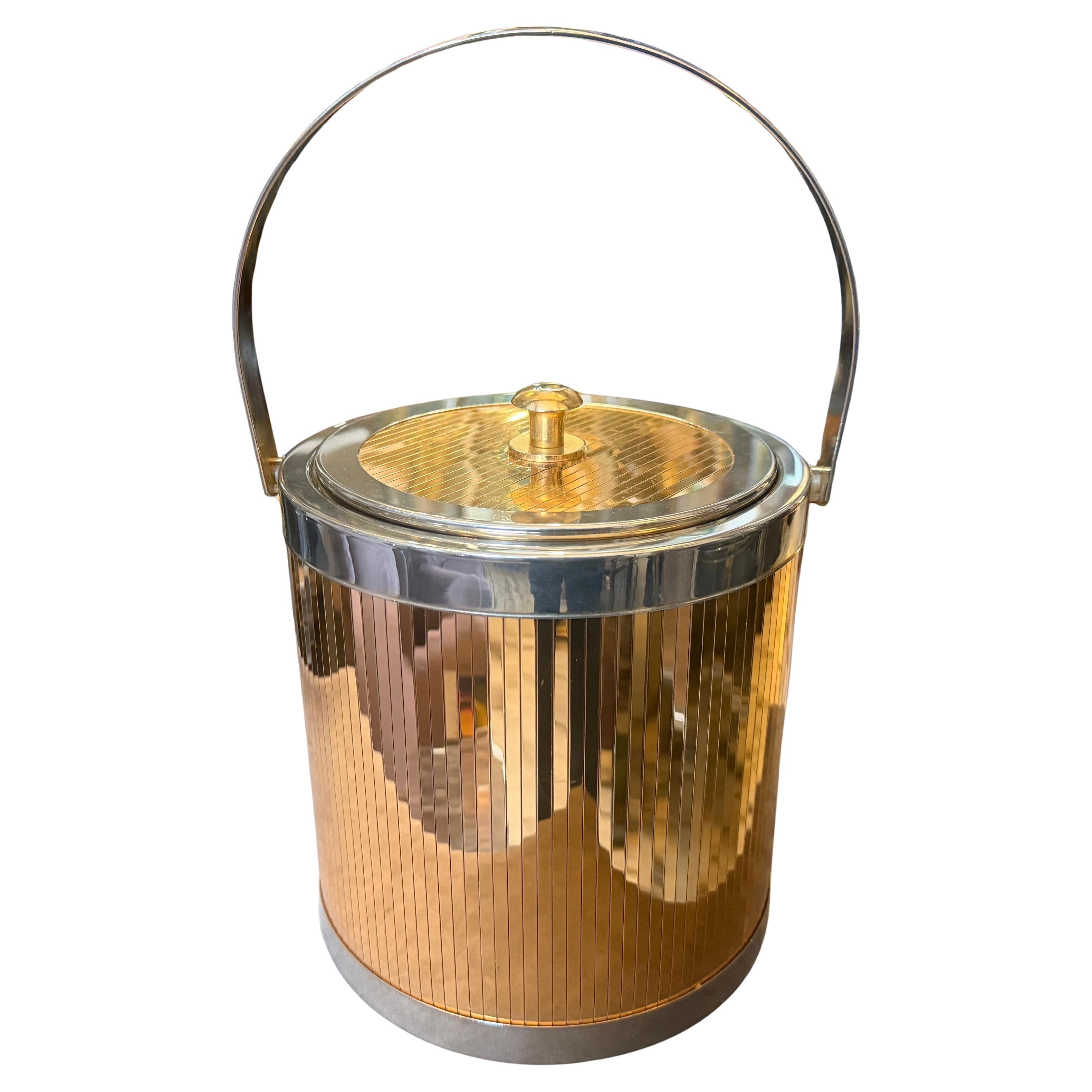 1970s Stunning Mid-Century Modern Brass and Silver Plated Ice Bucket by Lidian For Sale