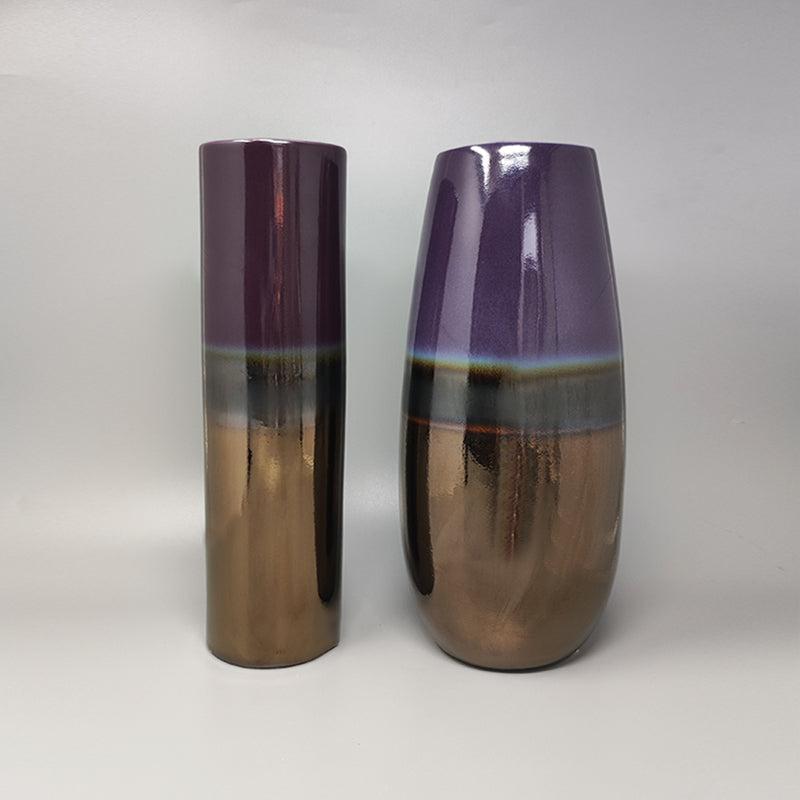 1970er Jahre Wunderschönes Vasenpaar aus Keramik von F.lli Brambilla. Sie wurden in Italien hergestellt und sind in ausgezeichnetem Zustand.
diam 3,93