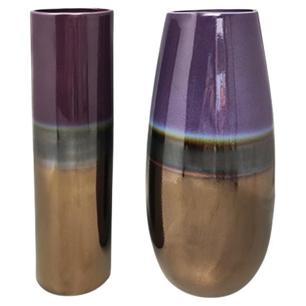 1970s Stunning Pair of Vases in Ceramic by F.lli Brambilla. Made in Italy For Sale