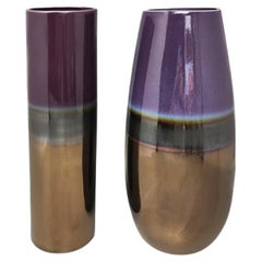 Vintage 1970s Stunning Pair of Vases in Ceramic by F.lli Brambilla. Made in Italy