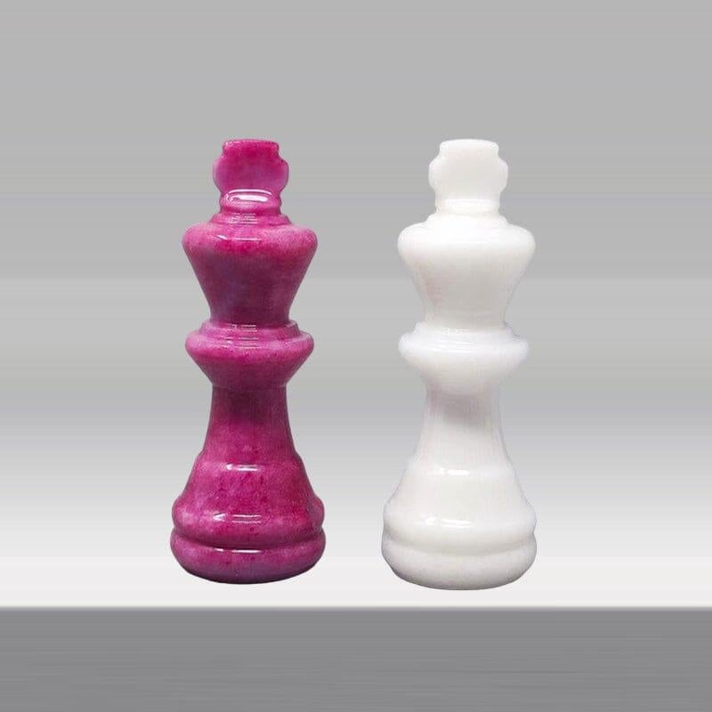 1970s Stunning Pink and White Chess Set in Volterra Alabaster Handmade Made in I For Sale 1