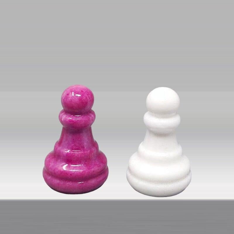 1970s Stunning Pink and White Chess Set in Volterra Alabaster Handmade Made in I For Sale 6