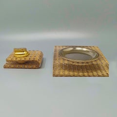 1970s Stunning Smoking Set in Vienna Straw By Geolel. Made in Italy