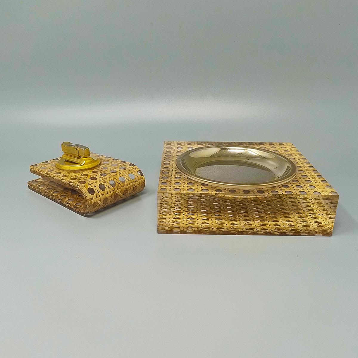 Mid-Century moderno Set da fumo anni '70 in paglia di Vienna di Geolel. Prodotto in Italia in vendita