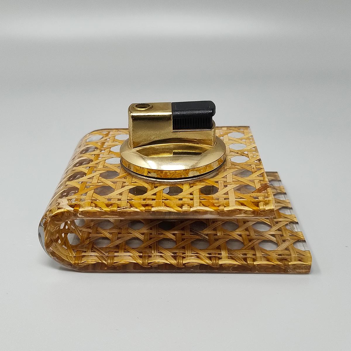 1970s Stunning Table Lighter in Vienna Straw By Geolel. Made in Italy In Excellent Condition For Sale In Milano, IT