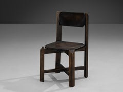 Chaise de salle à manger robuste des années 1970 en cuir noir et Wood avec design architectural