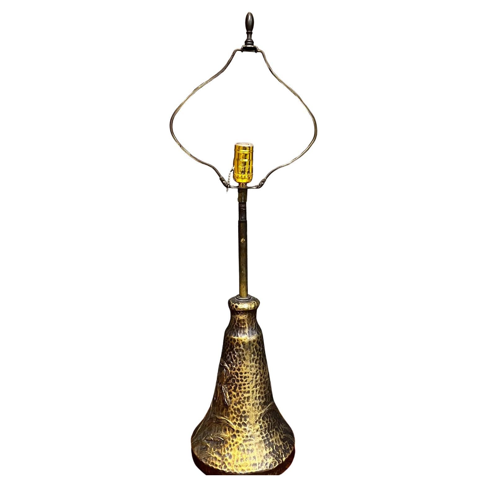 1970s Style Arthur Court Faux Bronze Table Lamp Art Nouveau 