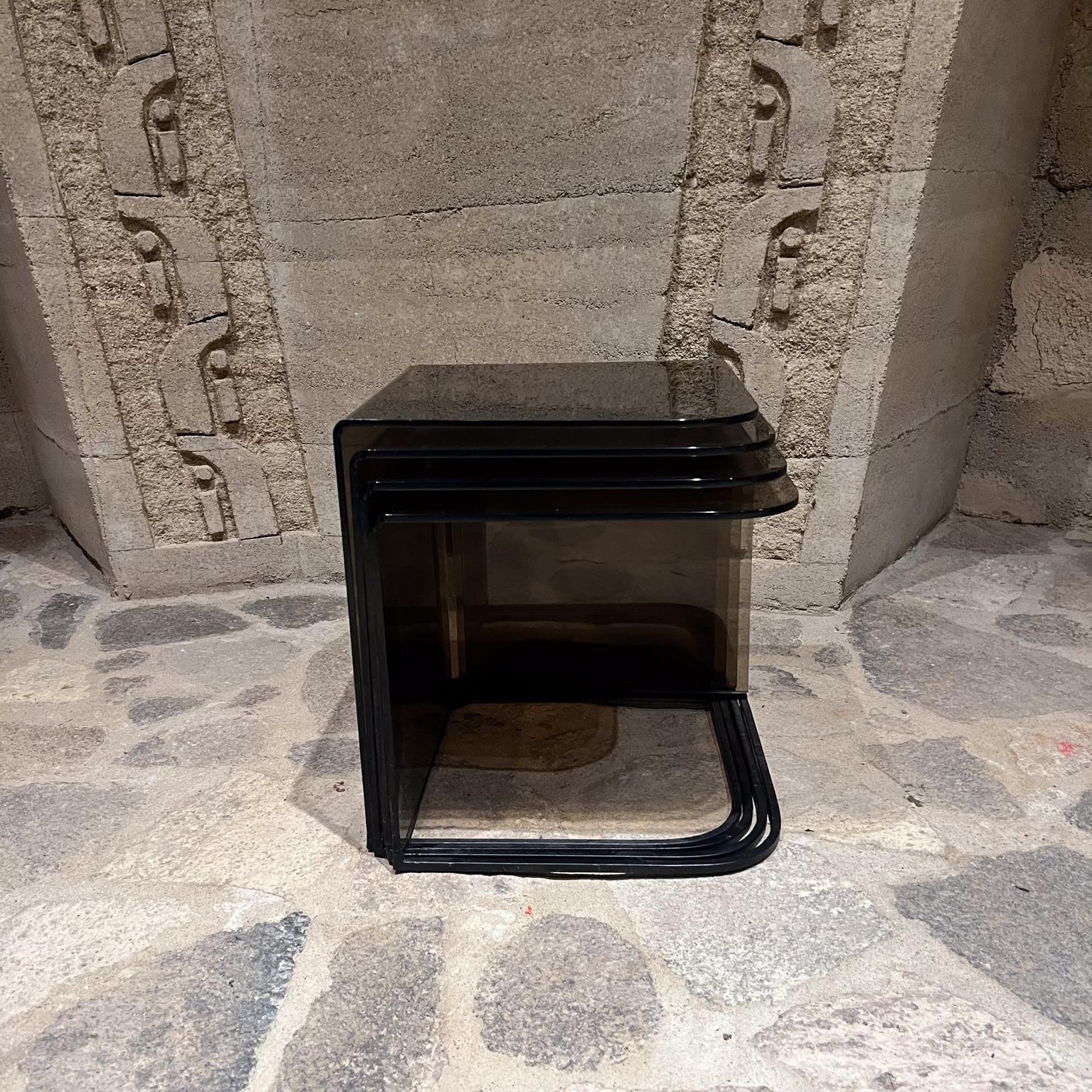 1970s Style Charles Hollis Jones Smoke Iron Lucite Nesting Tables Set of 4 For Sale 7