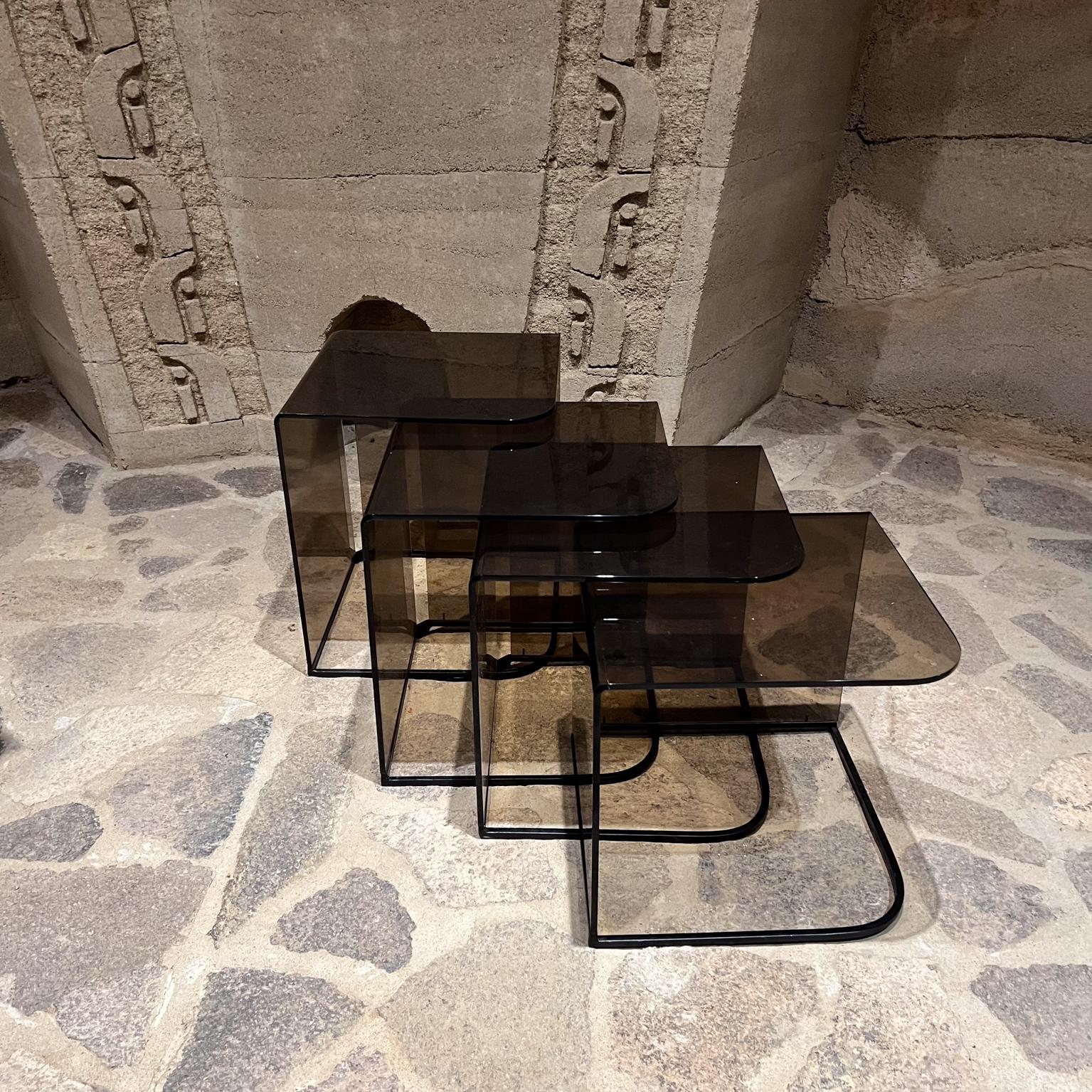 Late 20th Century 1970s Style Charles Hollis Jones Smoke Iron Lucite Nesting Tables Set of 4 For Sale