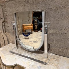1970s Style Charles Hollis Jones Table Vanity Mirror Lucite & Chrome