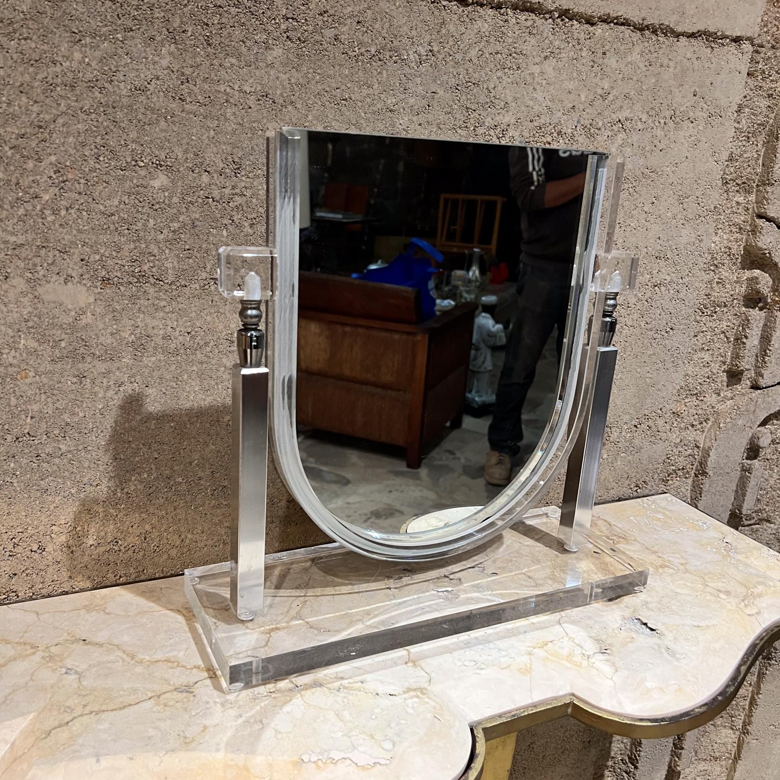 American 1970s Style Charles Hollis Jones Table Vanity Mirror Lucite & Chrome  For Sale