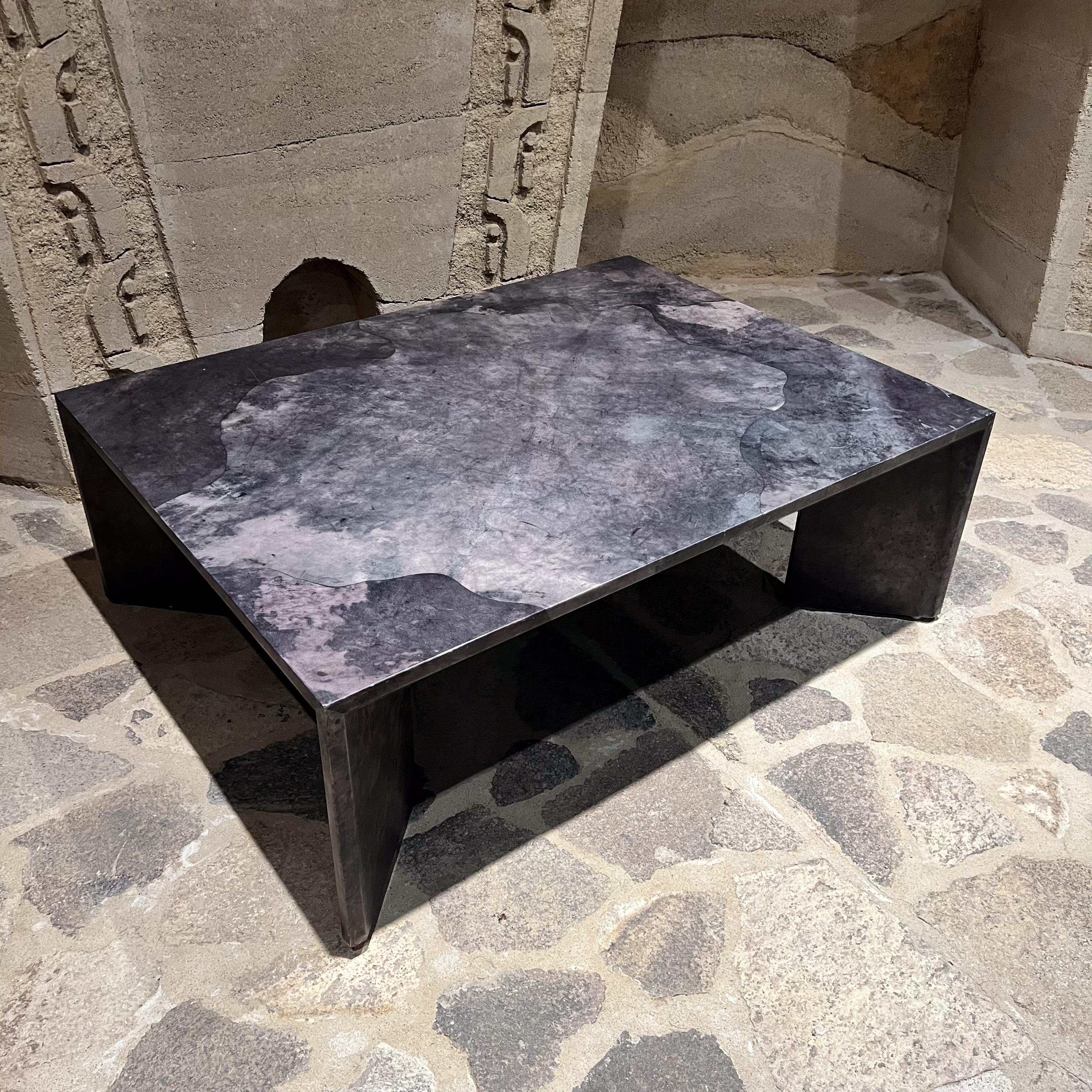 1970s Style of Karl Springer Gray Goatskin Coffee Table In Good Condition For Sale In Chula Vista, CA