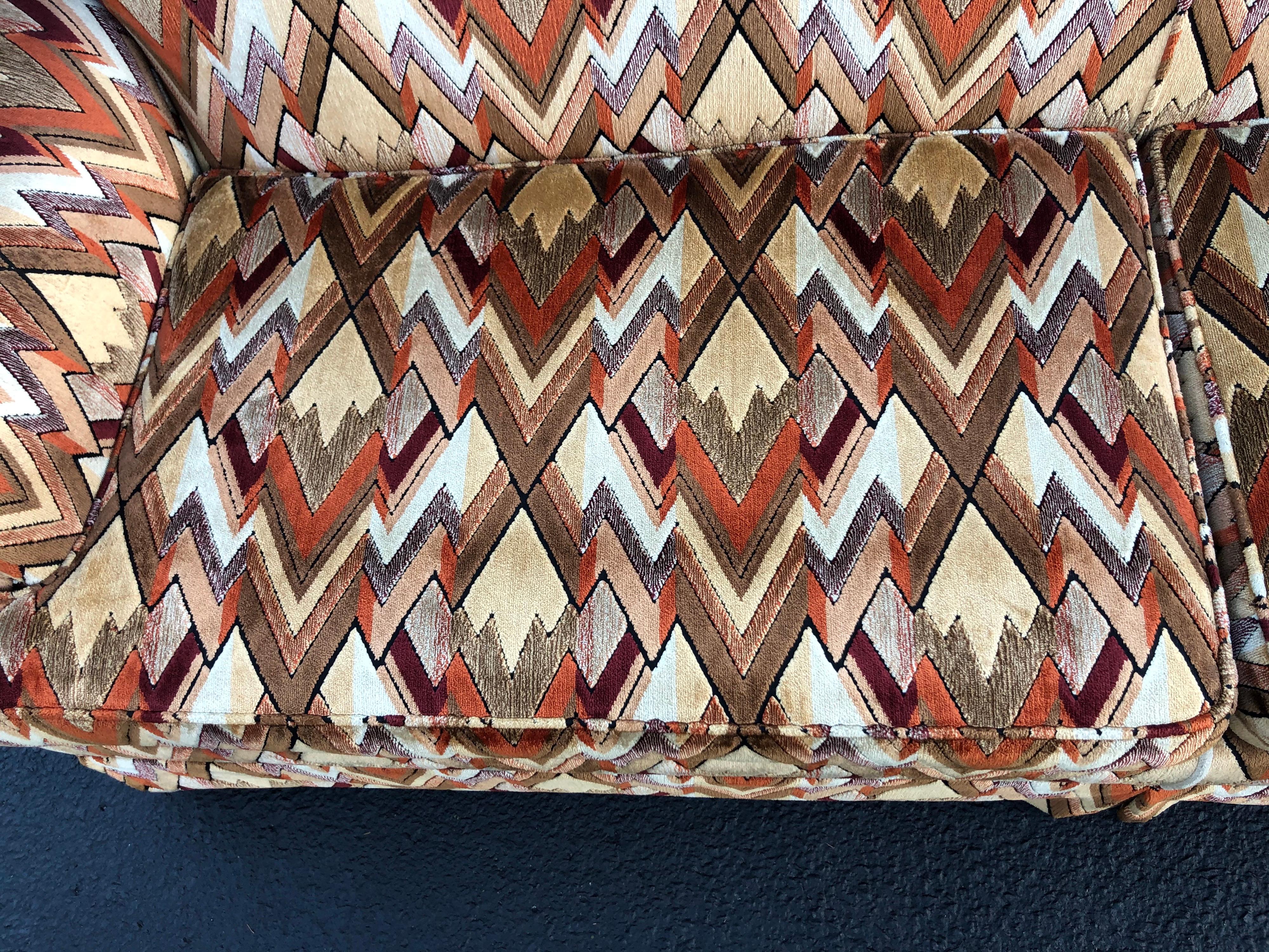 1970s Style Sofa in Jack Lenor Larsen Chevron Fabric 1