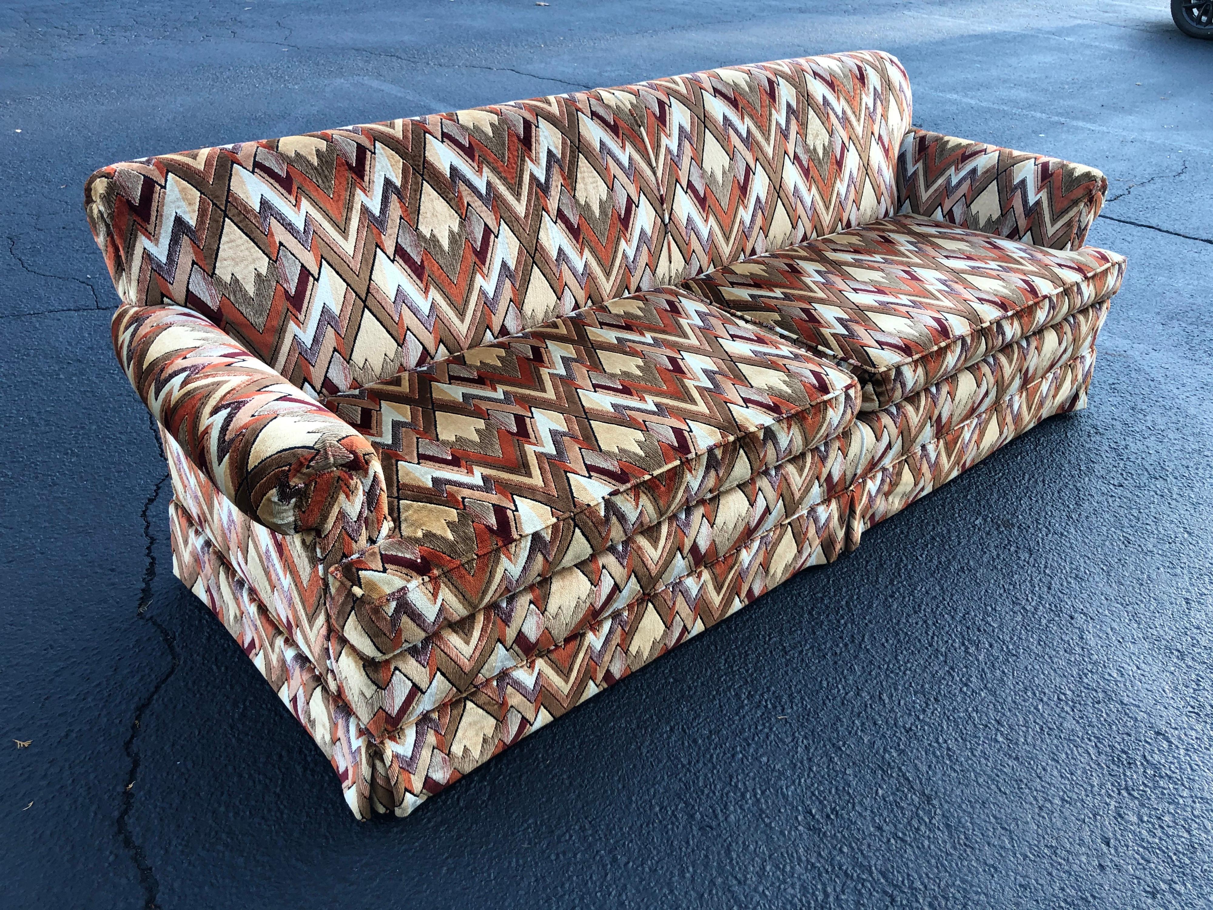 1970s Style Sofa in Jack Lenor Larsen Chevron Fabric 3