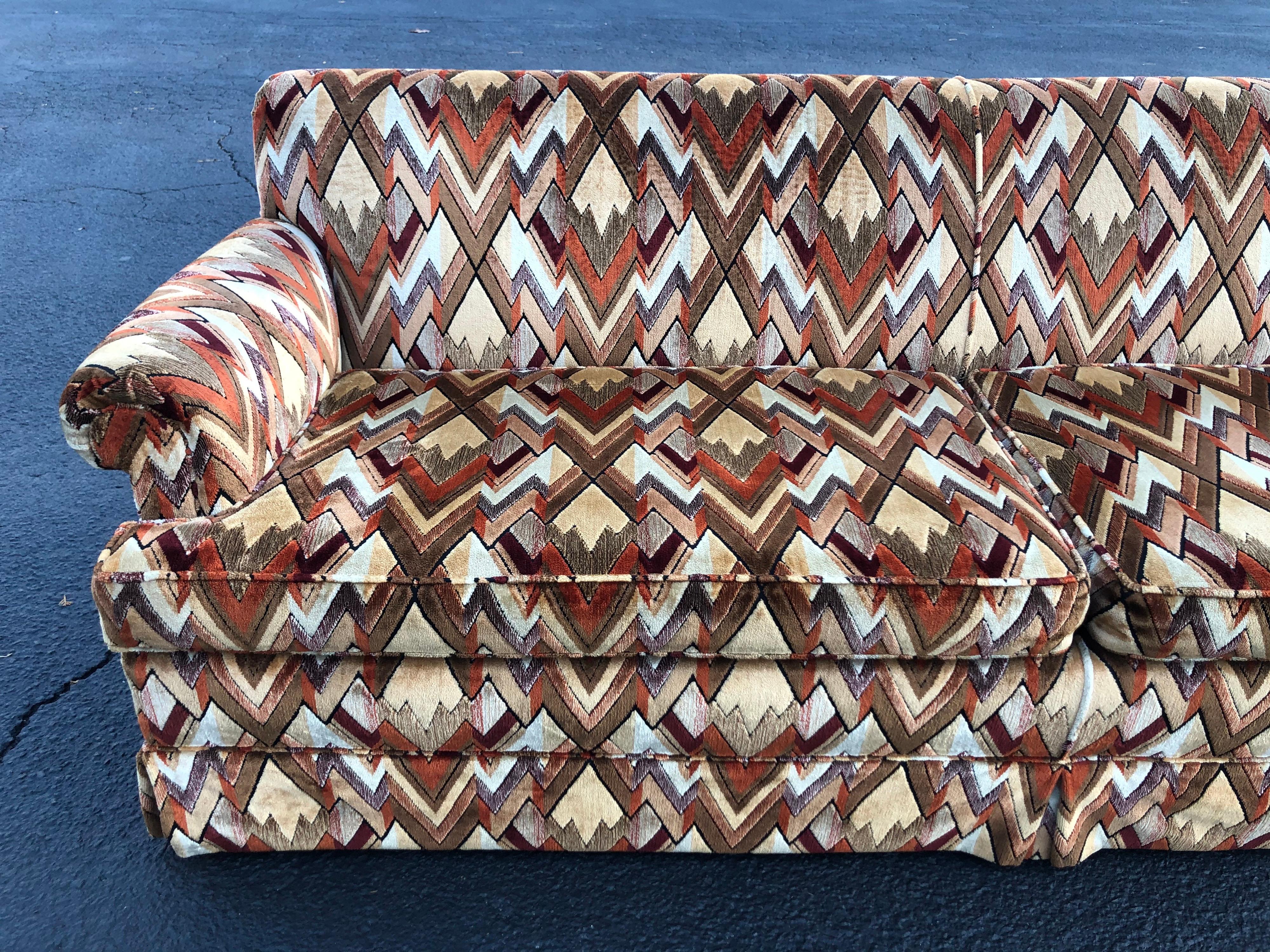 1970s Style Sofa in Jack Lenor Larsen Chevron Fabric 4