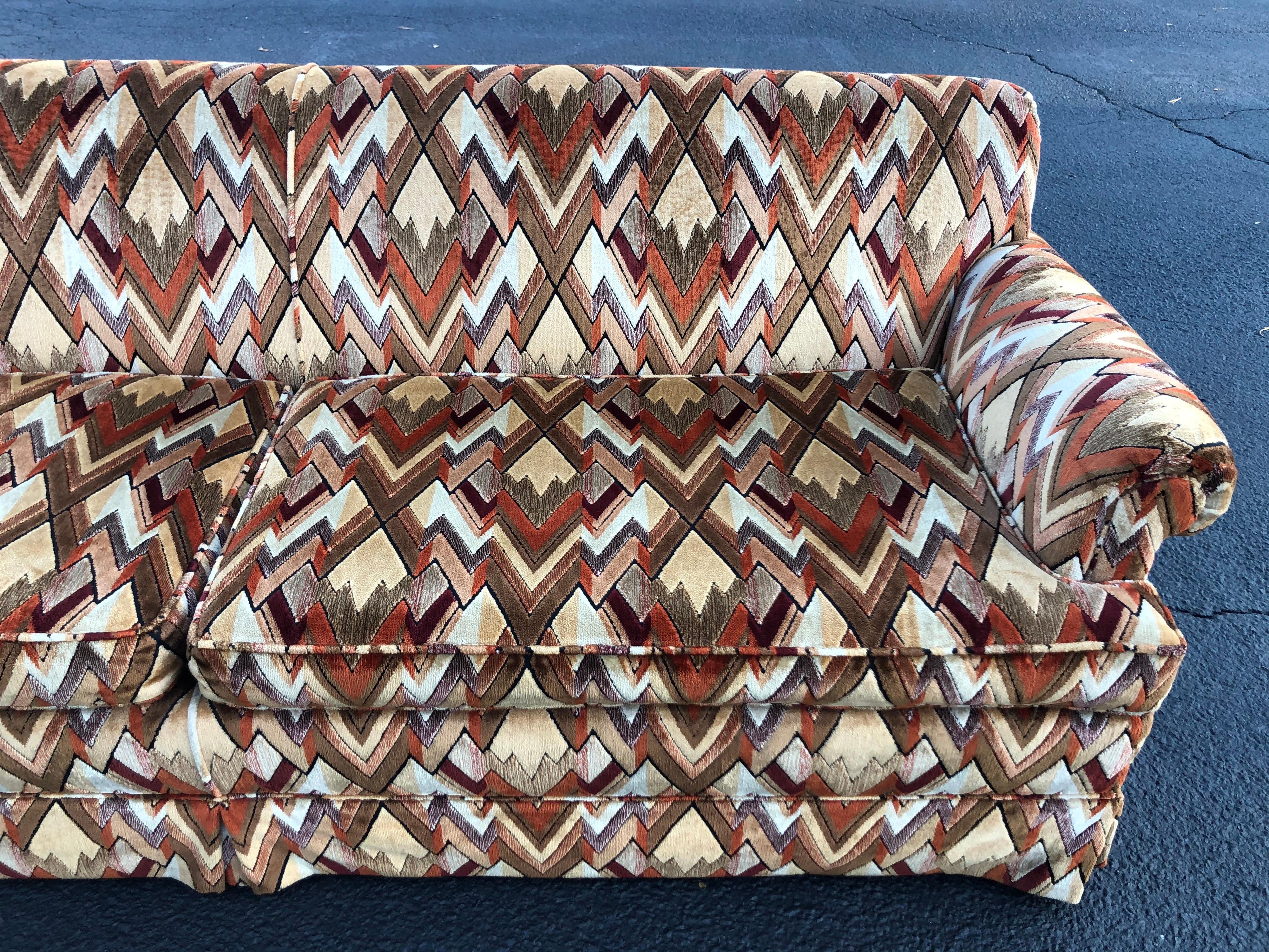 1970s Style Sofa in Jack Lenor Larsen Chevron Fabric 5