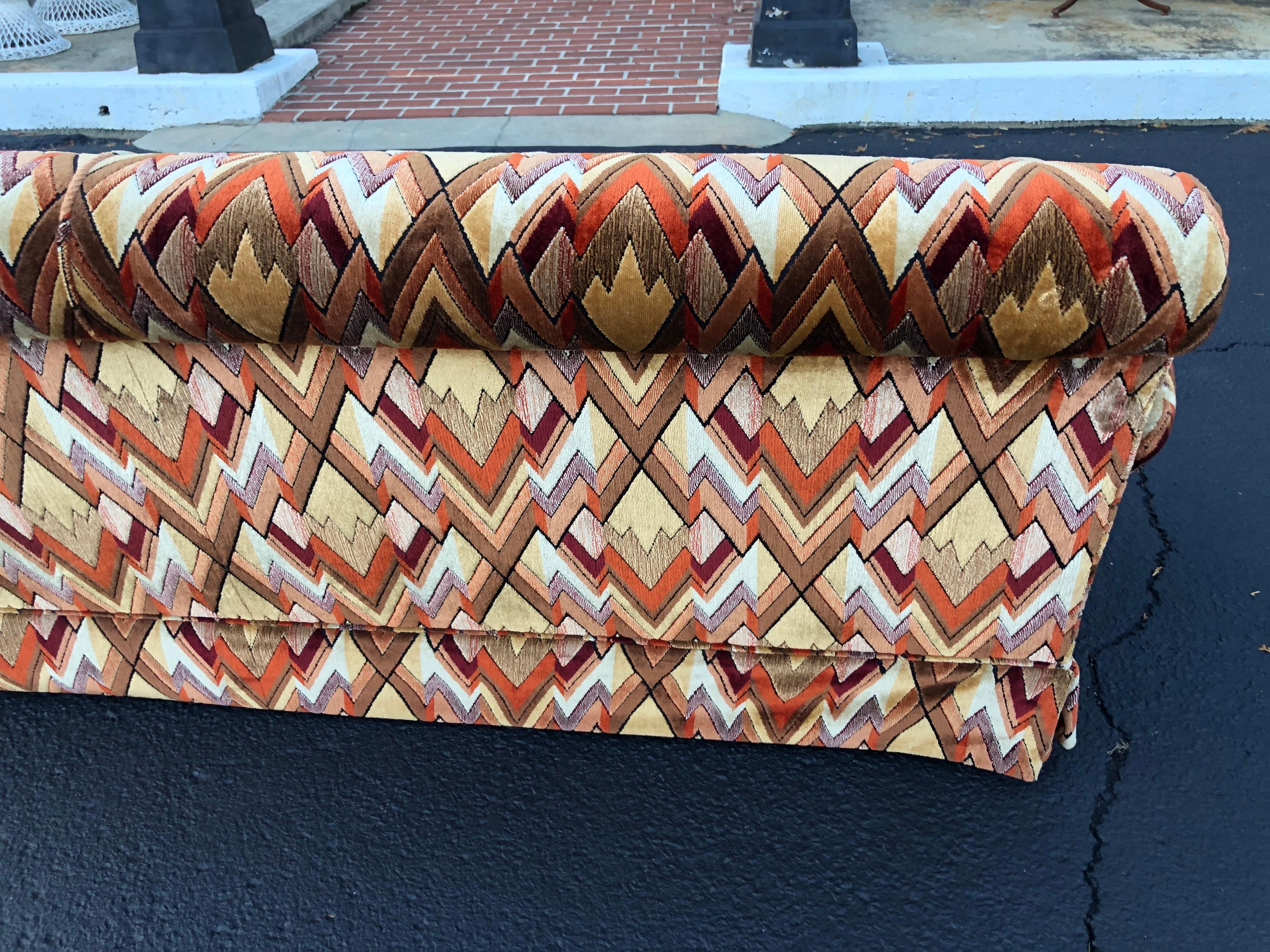 1970s Style Sofa in Jack Lenor Larsen Chevron Fabric 6