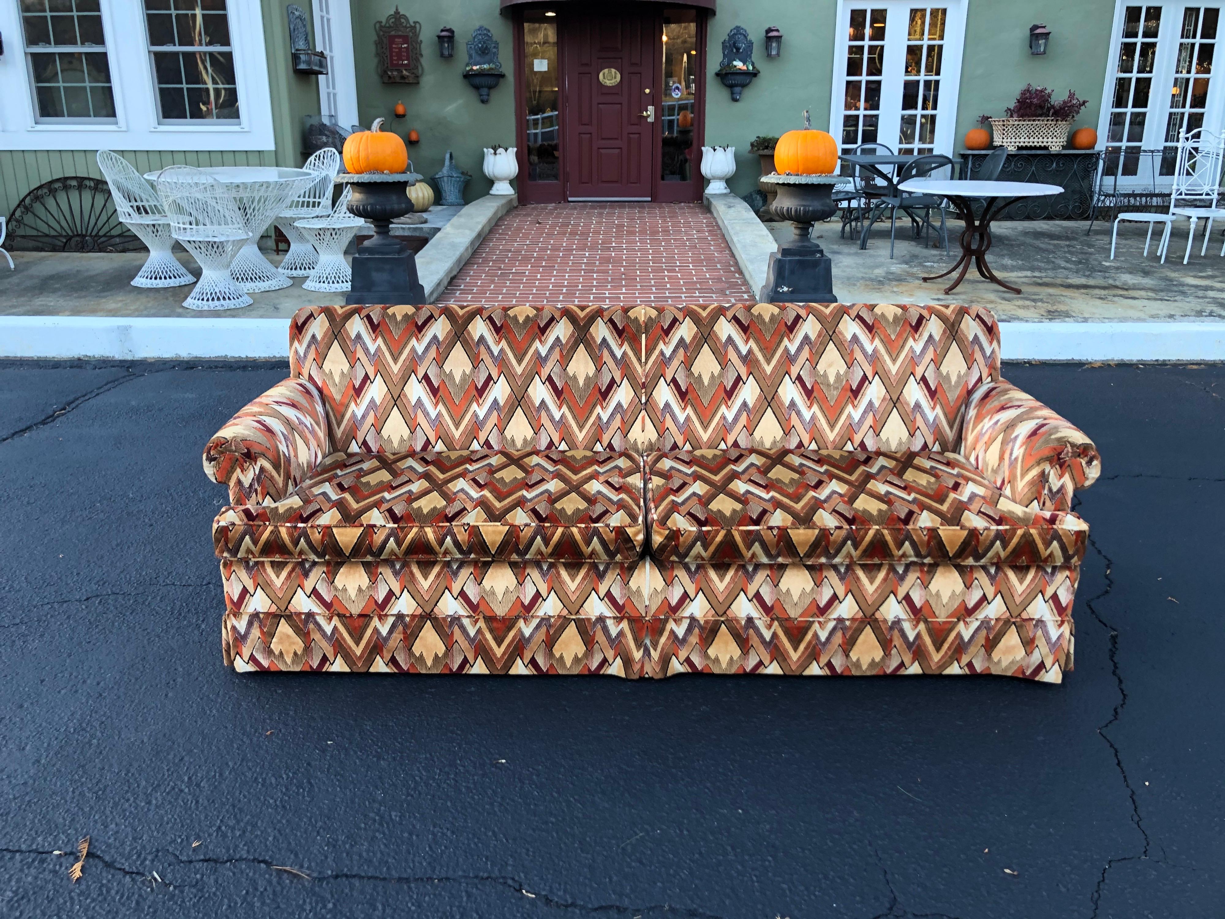 1970s Style Sofa in Jack Lenor Larsen Chevron Fabric 9