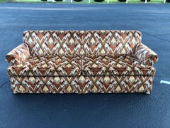 1970s Style Sofa in Jack Lenor Larsen Chevron Fabric