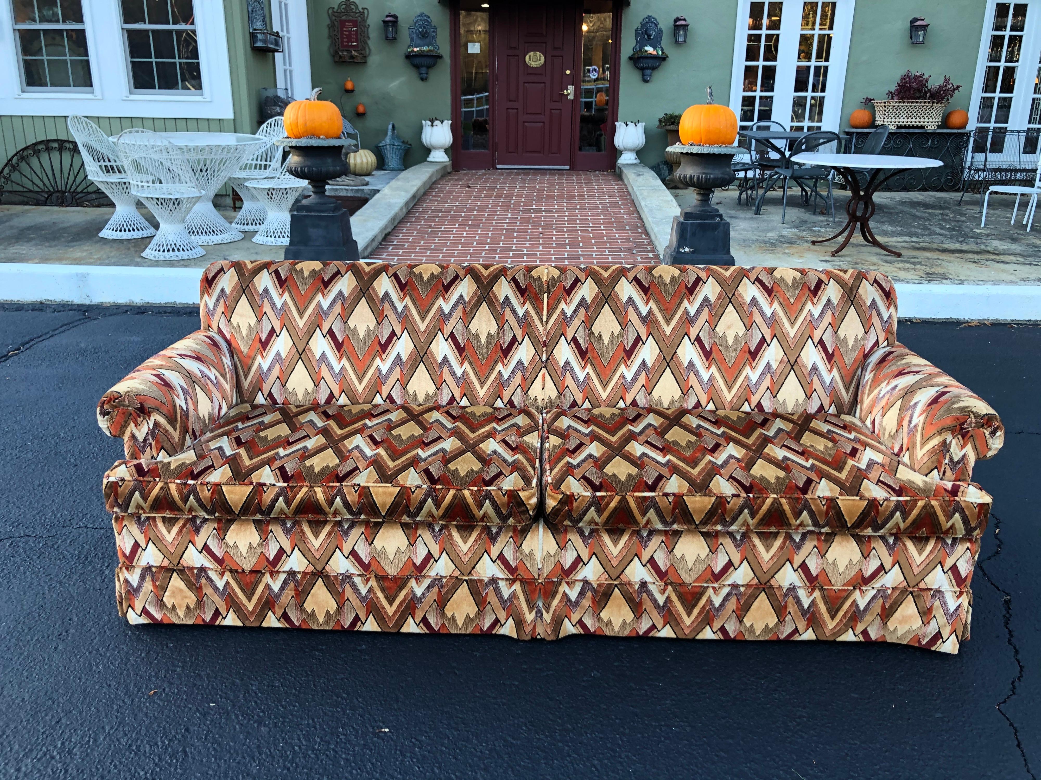 1970s Style Sofa in Jack Lenor Larsen Chevron Fabric 10