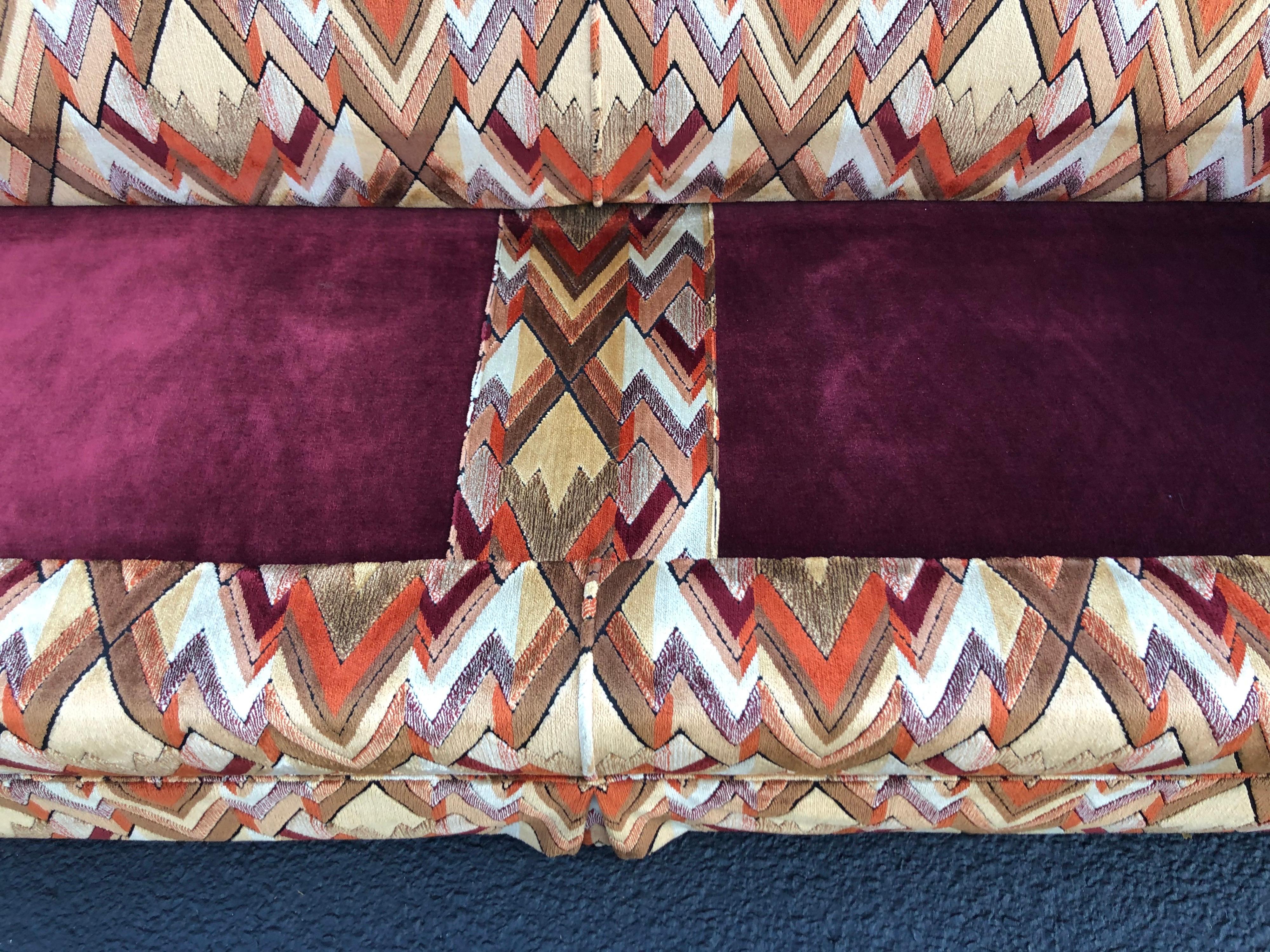 American 1970s Style Sofa in Jack Lenor Larsen Chevron Fabric