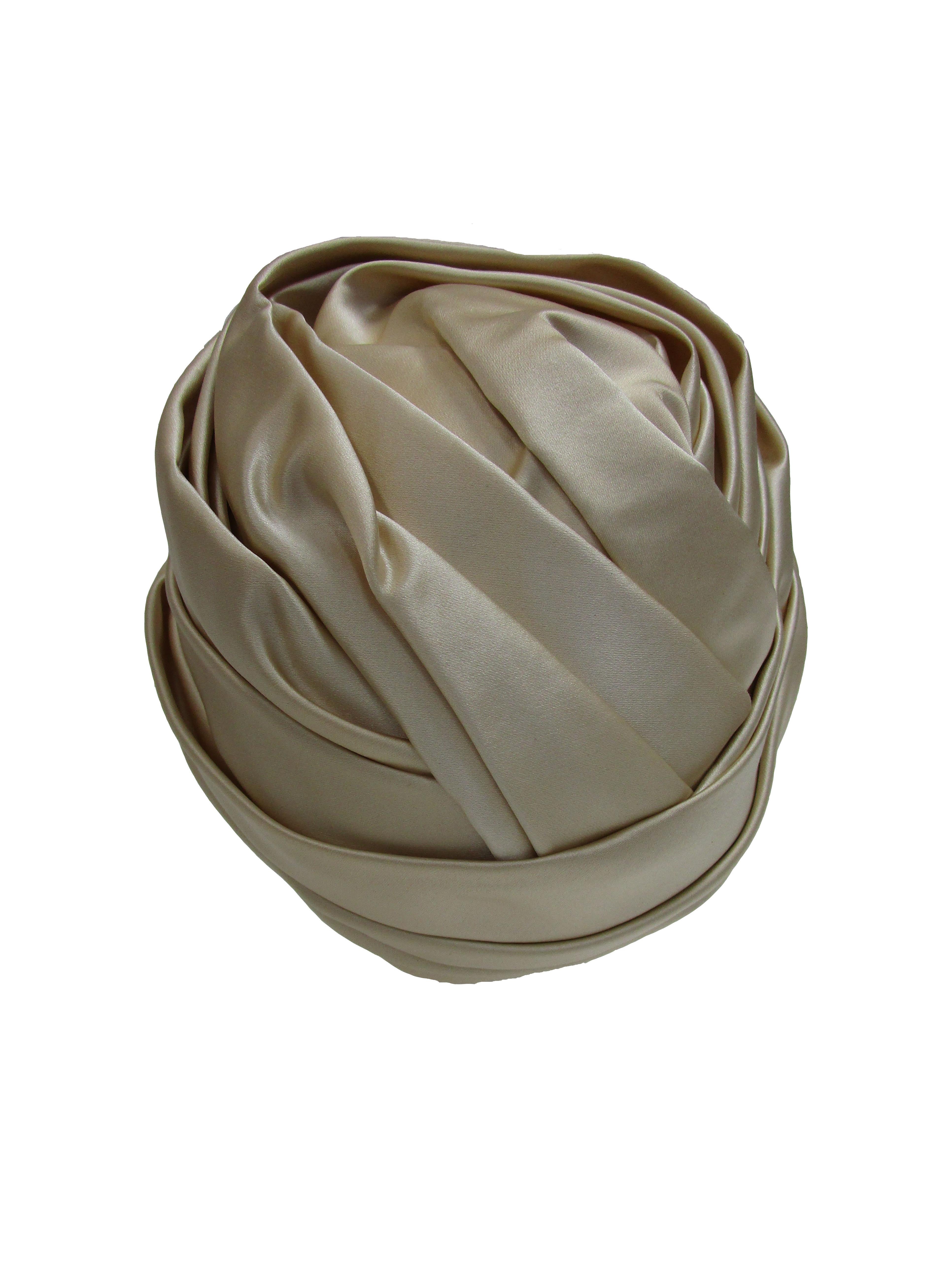 Brown 1970's Sublime Irene of New York Champagne Silk Turban