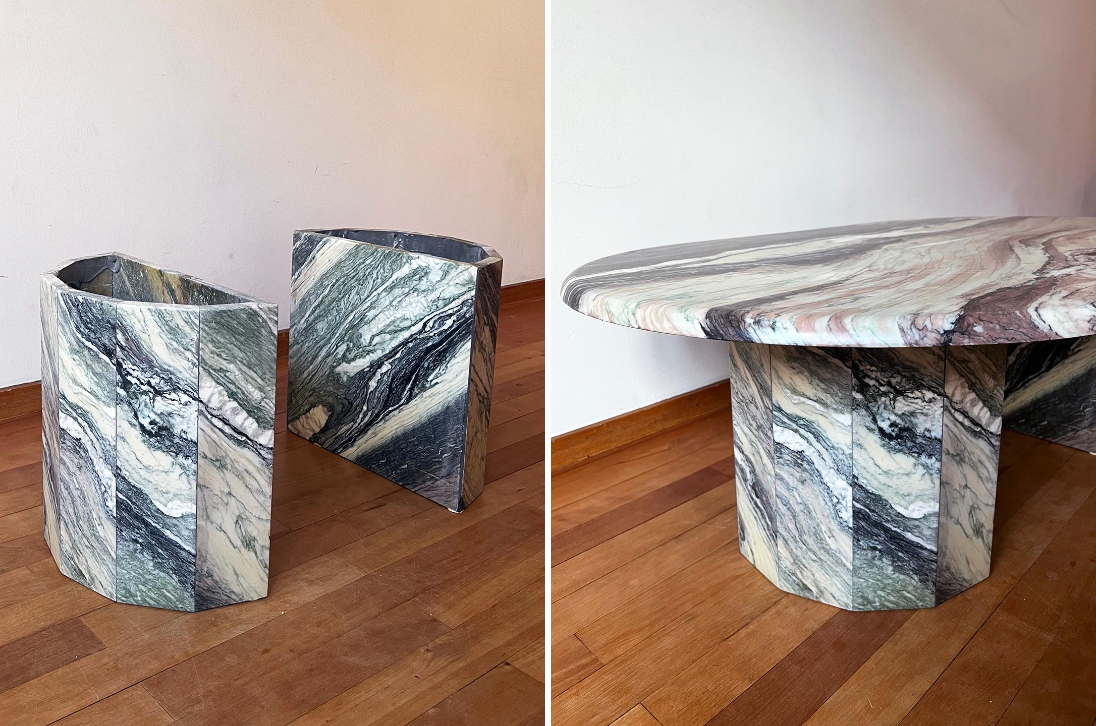 1970s Substantial White, Grey, Black, Pink Marble Coffee Table, sculptural Base For Sale 5