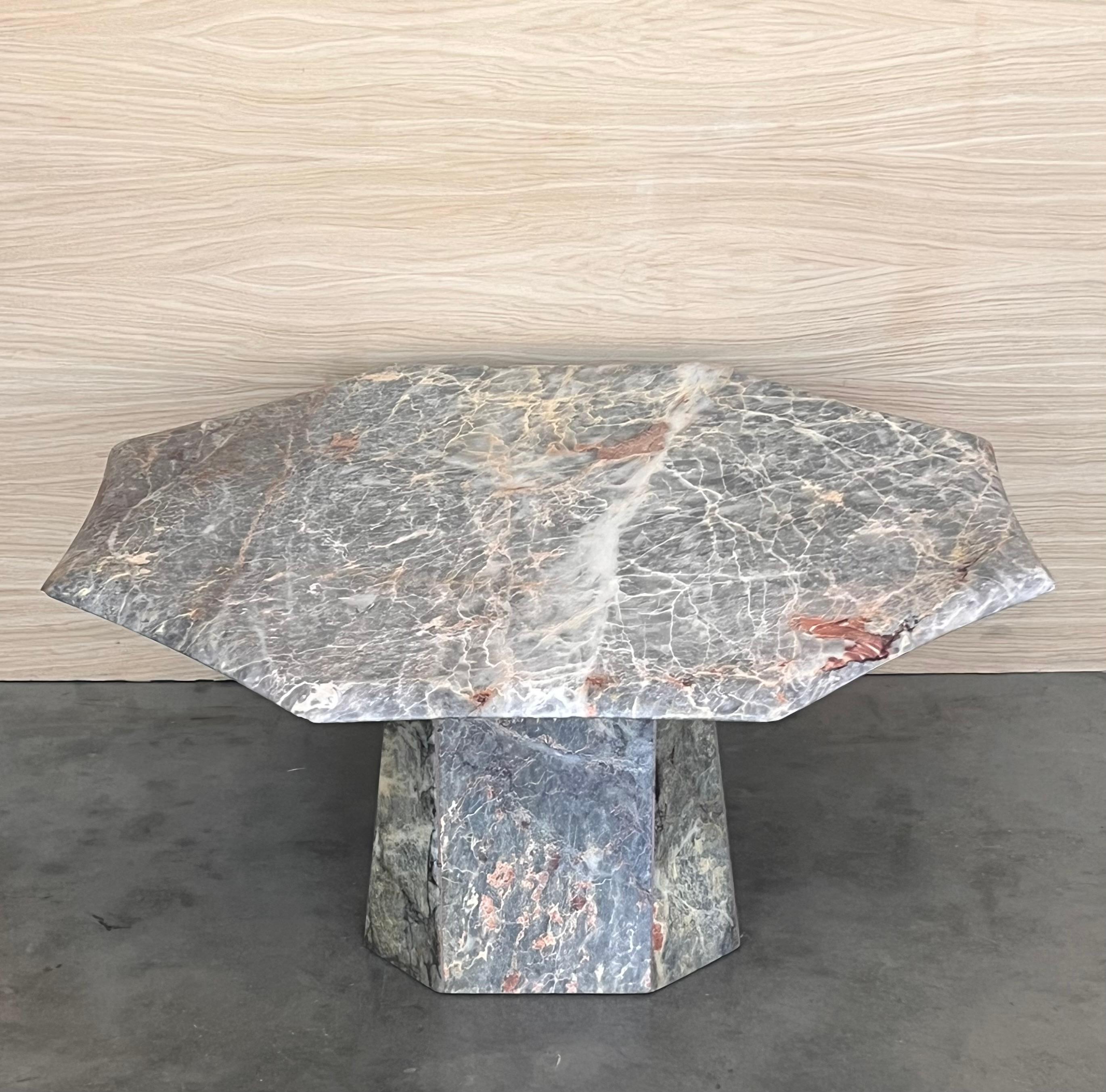 Mid-Century Modern 1970s Substantial White, Grey, Black, Pink Marble Coffee Table, sculptural Base For Sale