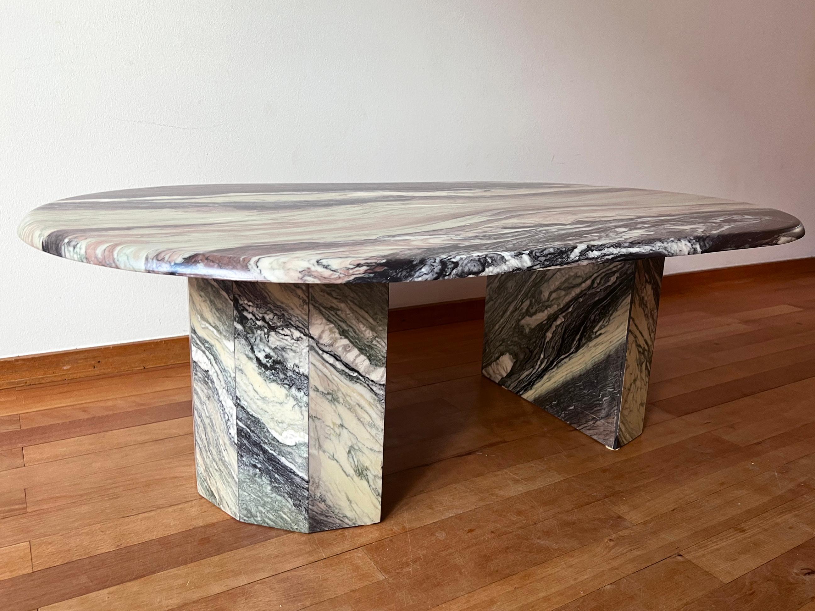Mid-Century Modern 1970s Substantial White, Grey, Black, Pink Marble Coffee Table, sculptural Base For Sale