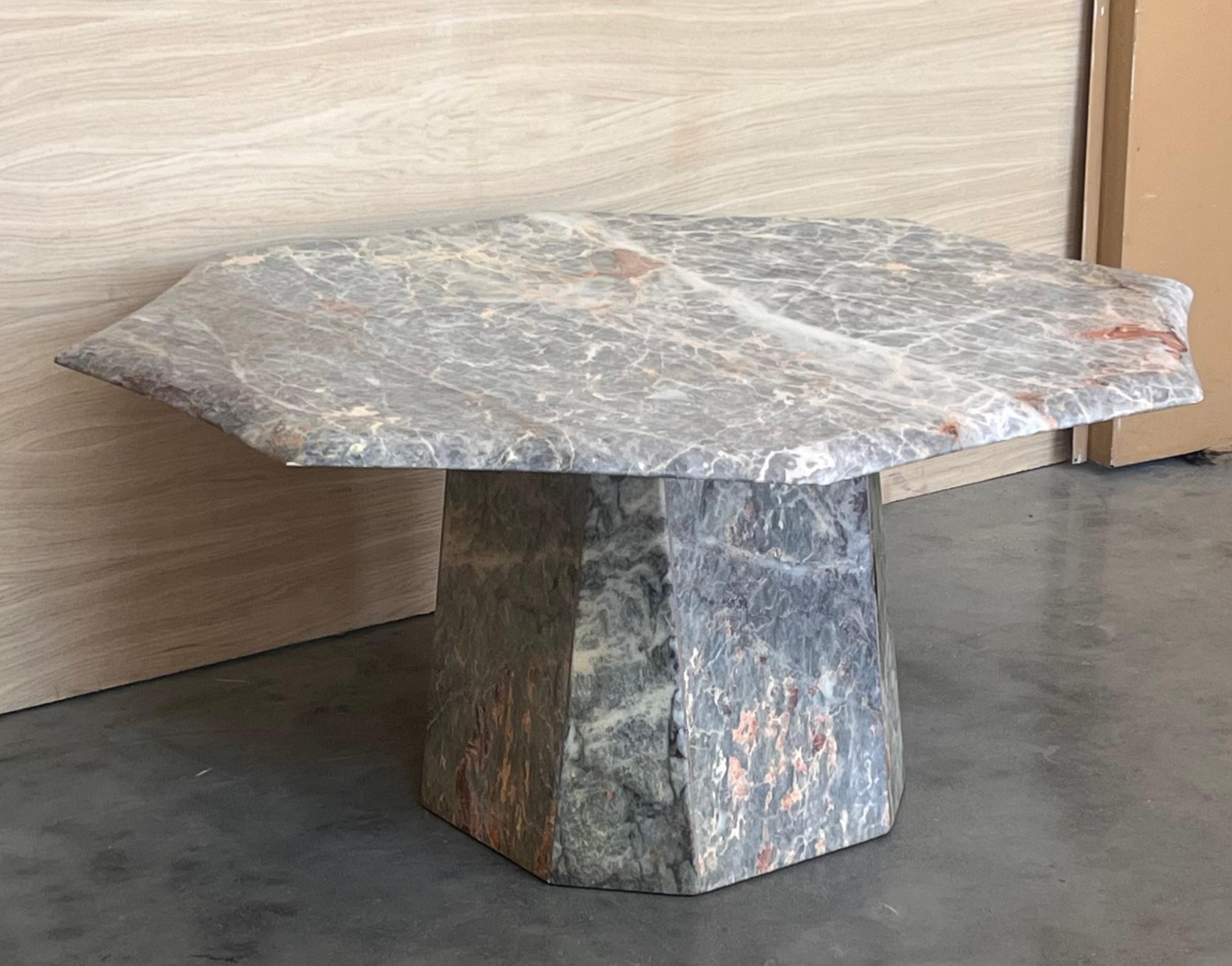 Italian 1970s Substantial White, Grey, Black, Pink Marble Coffee Table, sculptural Base For Sale