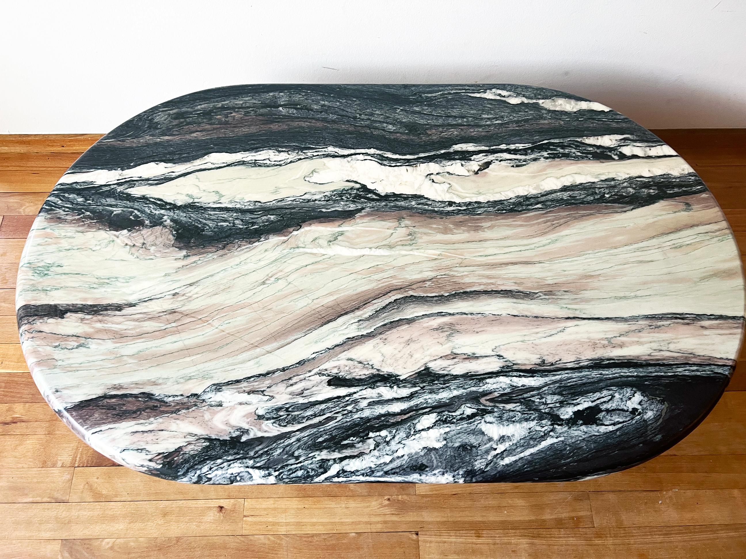 Italian 1970s Substantial White, Grey, Black, Pink Marble Coffee Table, sculptural Base For Sale