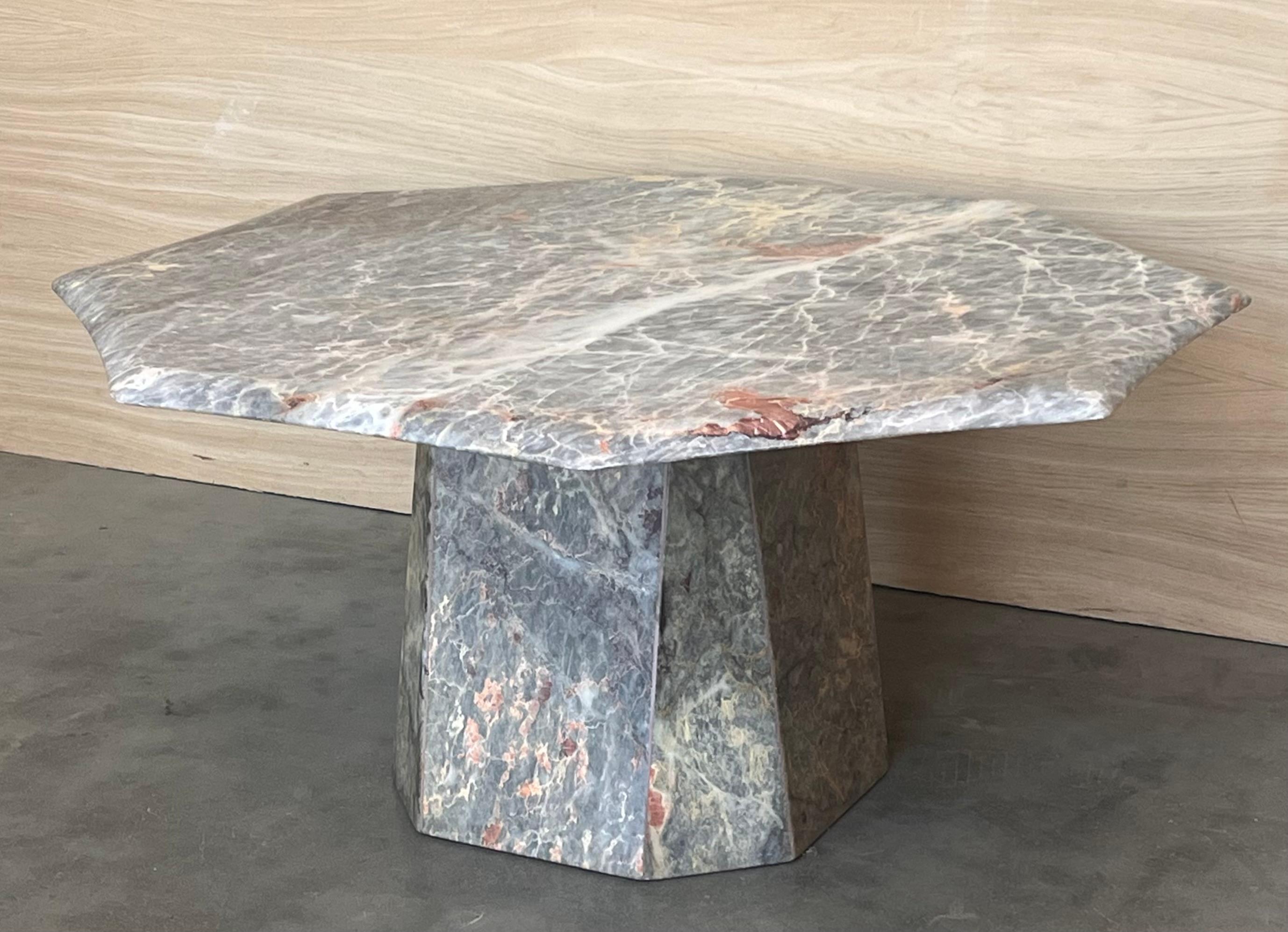 1970s Substantial White, Grey, Black, Pink Marble Coffee Table, sculptural Base In Good Condition For Sale In Miami, FL