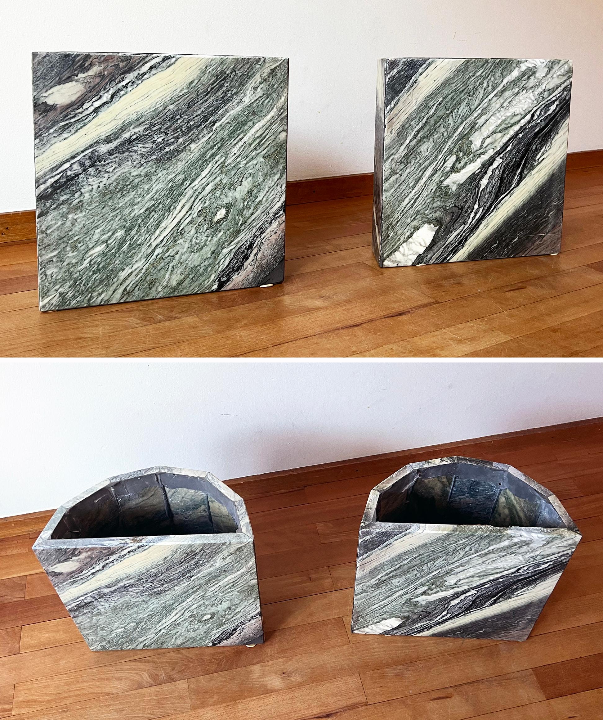 Late 20th Century 1970s Substantial White, Grey, Black, Pink Marble Coffee Table, sculptural Base For Sale