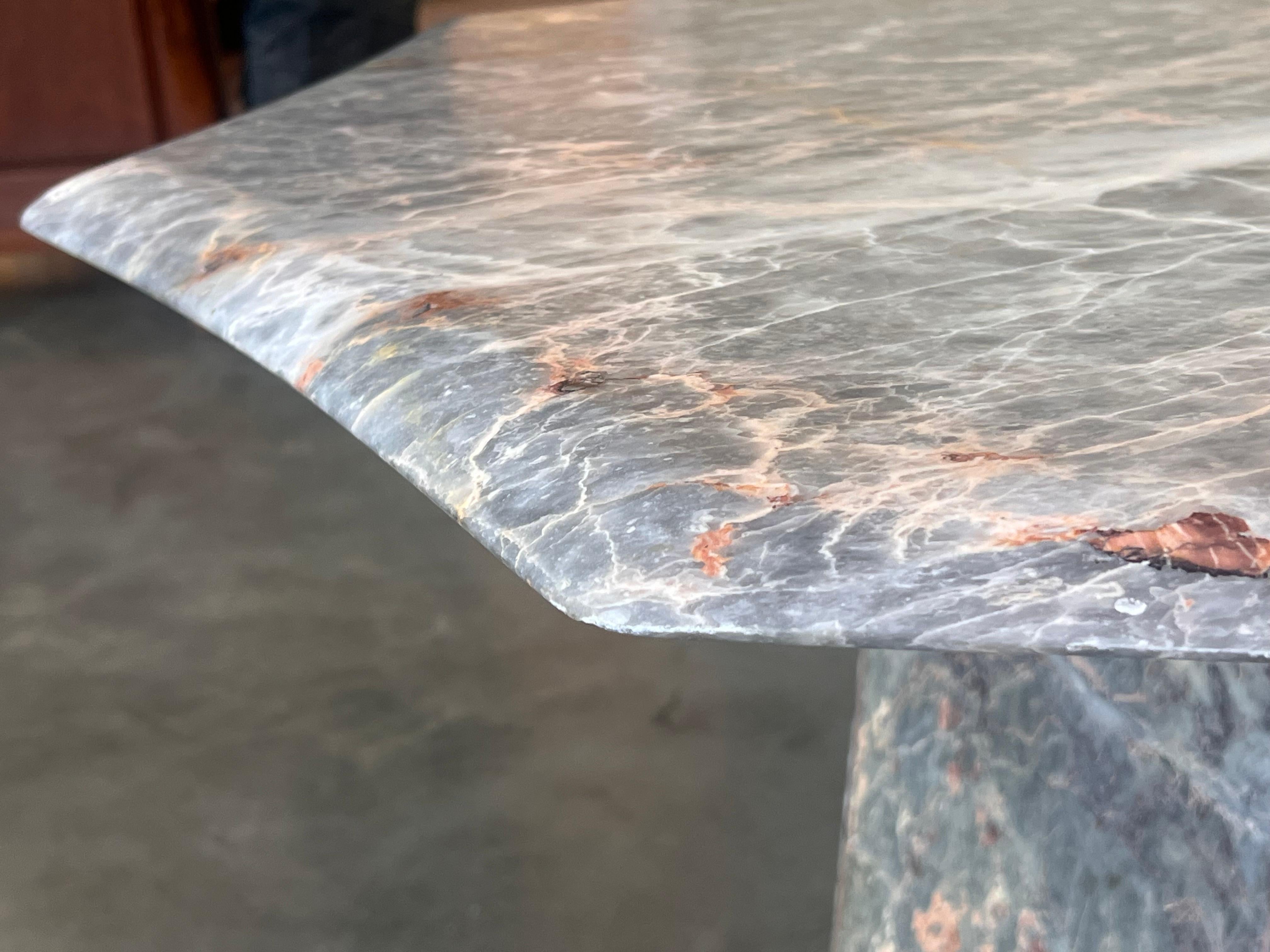1970s Substantial White, Grey, Black, Pink Marble Coffee Table, sculptural Base For Sale 1
