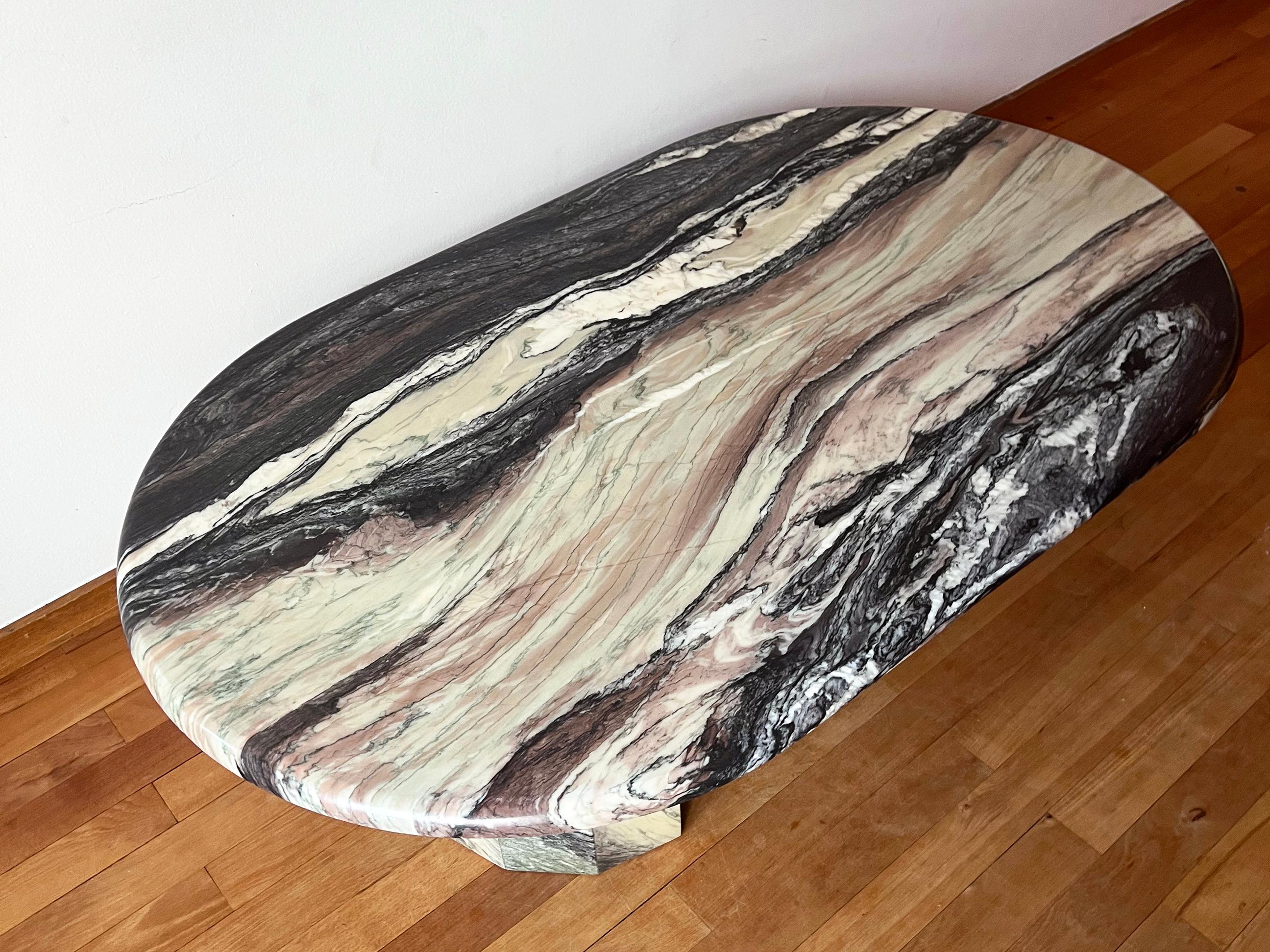 1970s Substantial White, Grey, Black, Pink Marble Coffee Table, sculptural Base For Sale 1