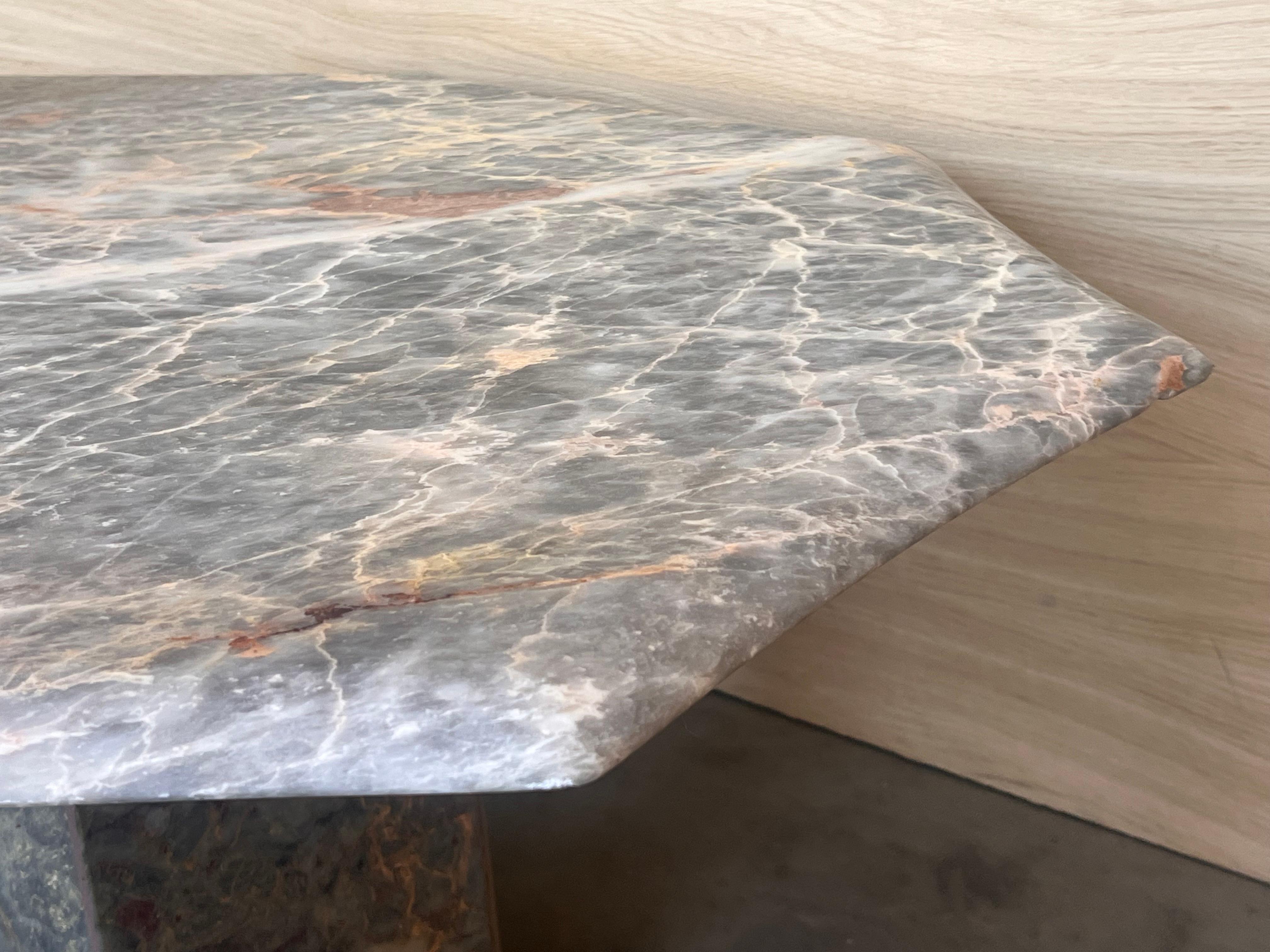1970s Substantial White, Grey, Black, Pink Marble Coffee Table, sculptural Base For Sale 2