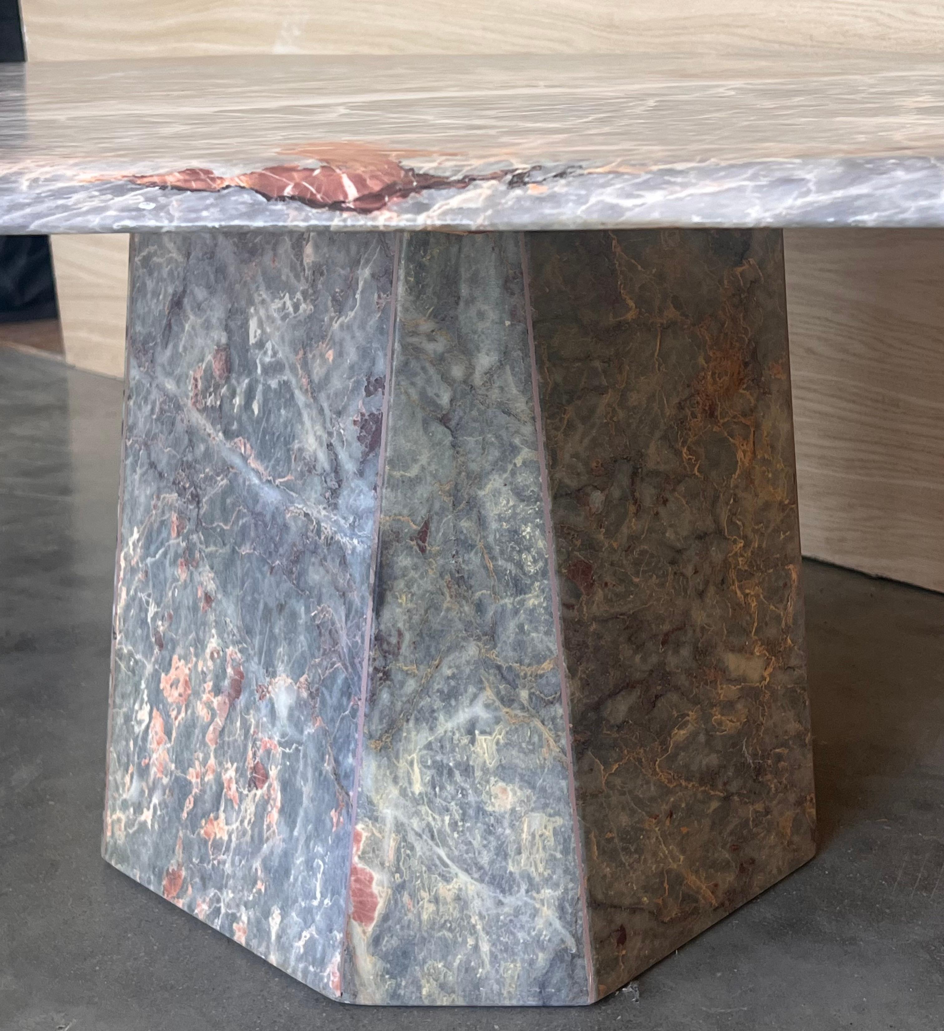 1970s Substantial White, Grey, Black, Pink Marble Coffee Table, sculptural Base For Sale 3