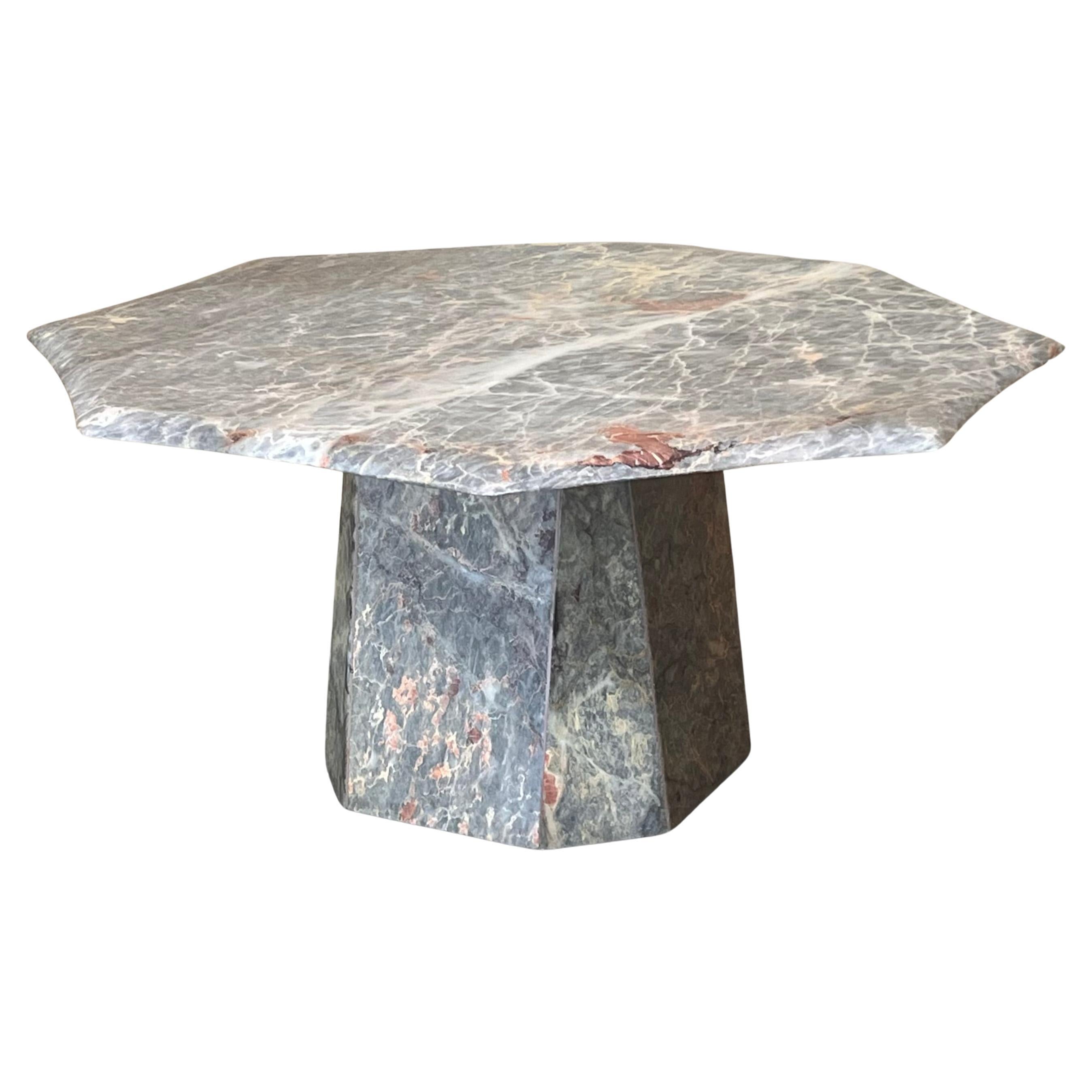 1970s Substantial White, Grey, Black, Pink Marble Coffee Table, sculptural Base
