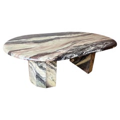Retro 1970s Substantial White, Grey, Black, Pink Marble Coffee Table, sculptural Base